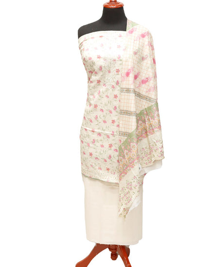 HZ Print Emb Lawn 3Pcs`22 D#142 Cream