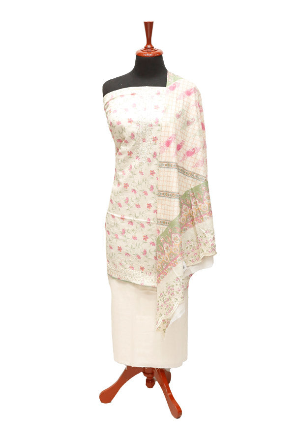 HZ Print Emb Lawn 3Pcs`22 D#142 Cream