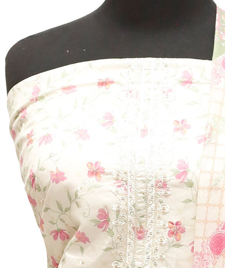 HZ Print Emb Lawn 3Pcs`22 D#142 Cream