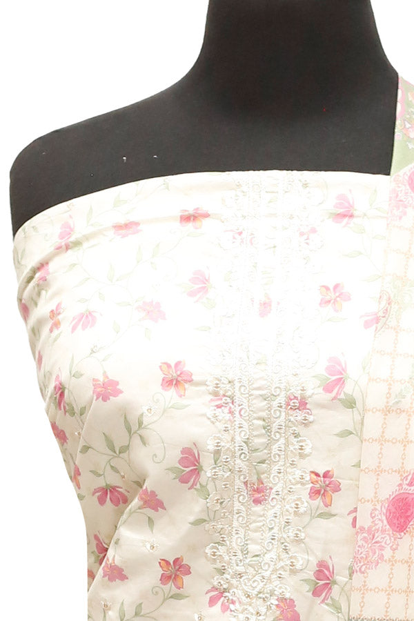 HZ Print Emb Lawn 3Pcs`22 D#142 Cream