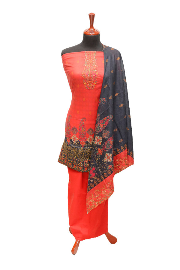 HZ Print Emb Lawn 3Pcs`22 D#144 Red