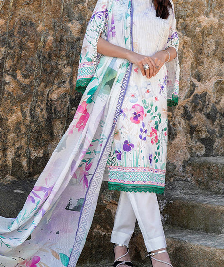 Hafiz Lavish Print Lawn`25 D#01 White
