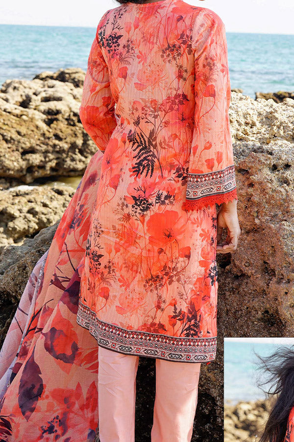Hafiz Lavish Print Lawn`25 D#03 Peach