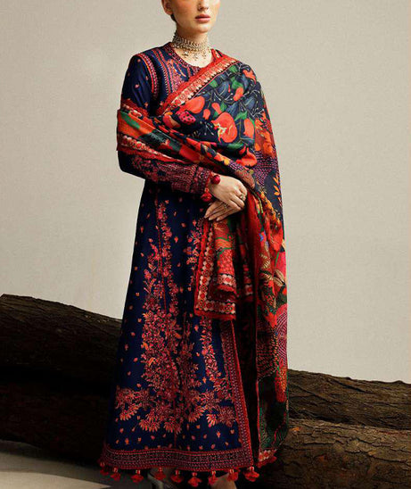 Hussain Rehar Winter Shawl'23 Cerulean