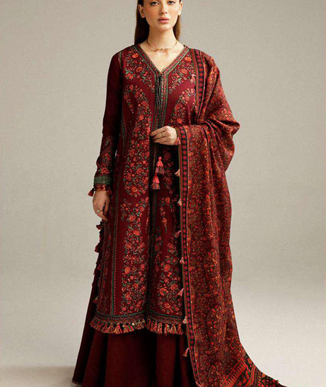 Hussain Rehar Winter Shawl'23 Ruby