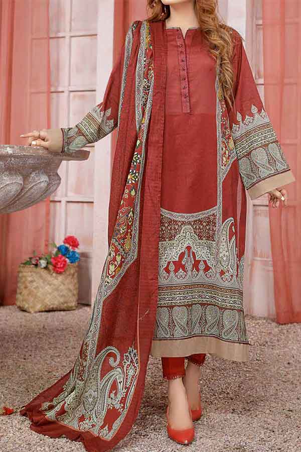 Kanwal Digital Print Lawn`22 D#107 Maroon
