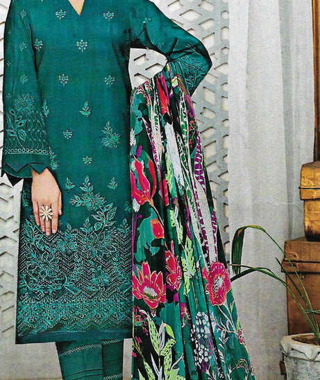 Khadija`s Mahru Emb Viscose`24 Bottle Green