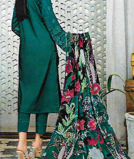 Khadija`s Mahru Emb Viscose`24 Bottle Green