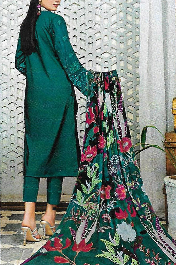 Khadija`s Mahru Emb Viscose`24 Bottle Green