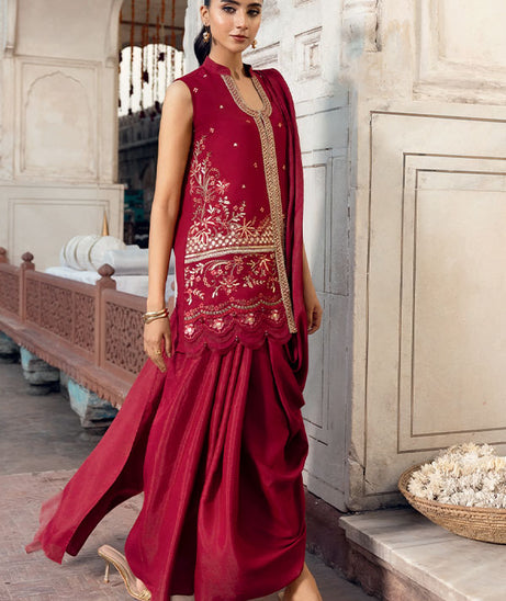 M.Basics Unstitched Winter Festive`25 D#8 (Deep Red)