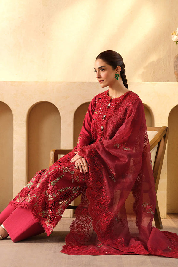 Maryam Hussain Luxury Lawn'25 (Berry)