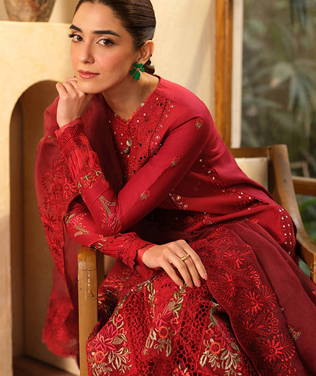 Maryam Hussain Luxury Lawn'25 (Berry)