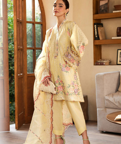 Maryam Hussain Luxury Lawn'25 (Lemon Garden)