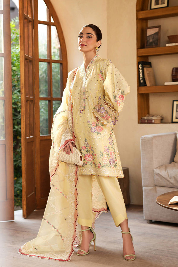 Maryam Hussain Luxury Lawn'25 (Lemon Garden)