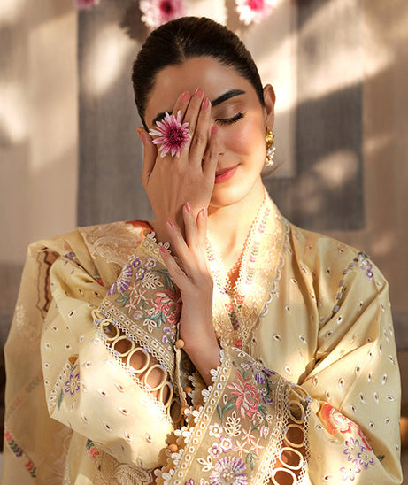 Maryam Hussain Luxury Lawn'25 (Lemon Garden)