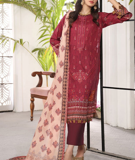 Mi Creation Pehnawni Lawn'24 (Maroon)