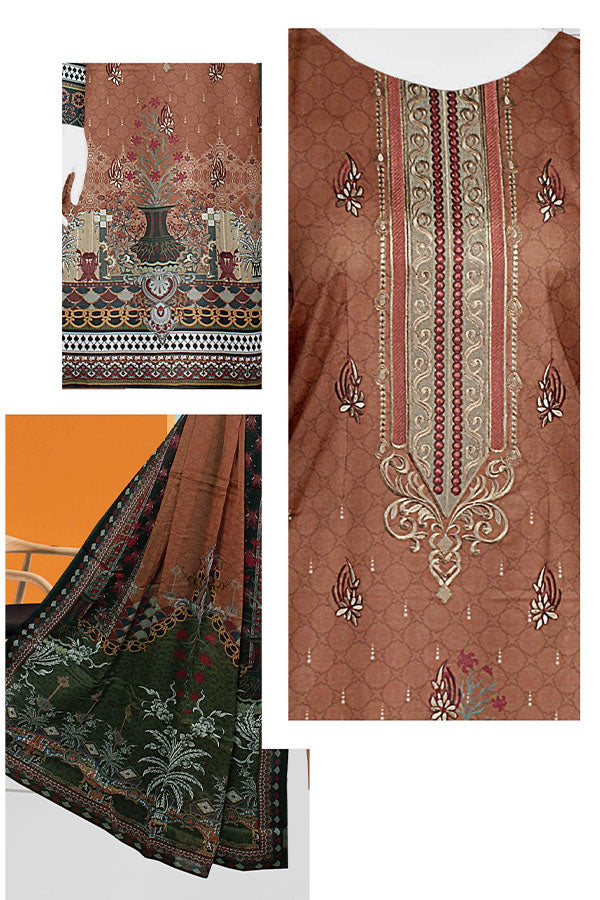 Mahjabeen Dp Emb Lawn`23 Vol#255 D#8301 (D Brown)