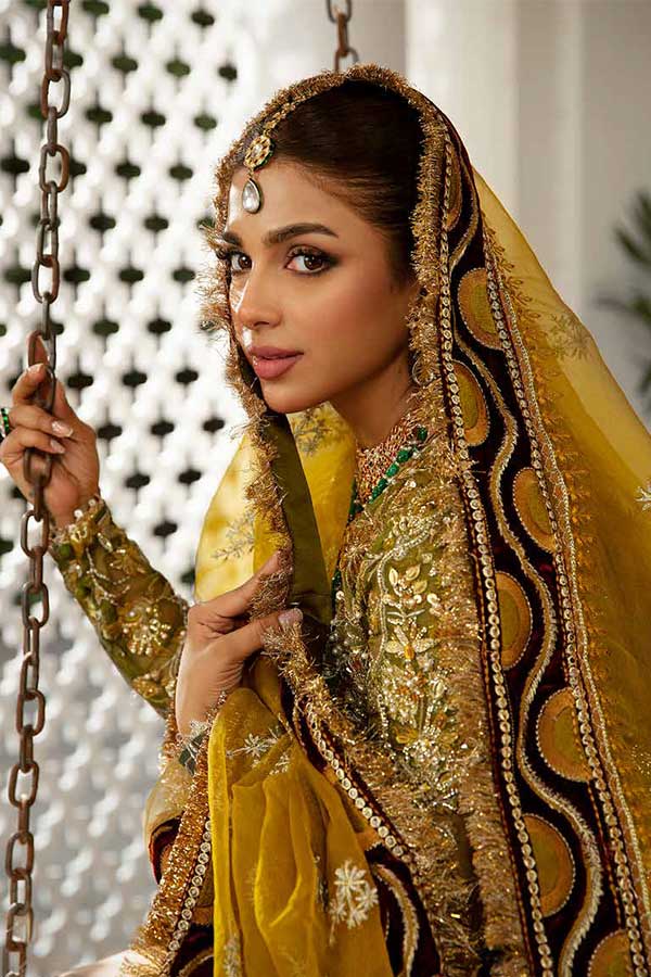 Maryam Hussain Gulaab Wedding Chiffon'22 D#1 (Mehndi)