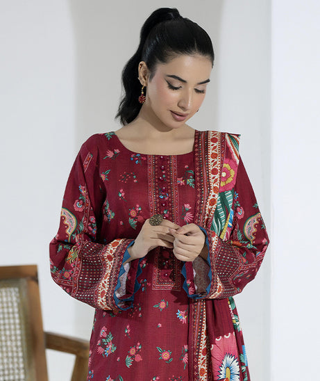 Maya Slub Luxe Khaddar`25 D#1 (Maroon)