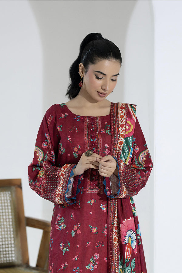 Maya Slub Luxe Khaddar`25 D#1 (Maroon)