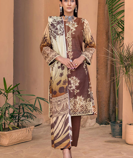 Meeral Bahaar Premium Lawn`26 D#1 (Brown)
