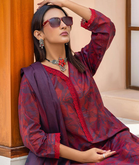 Meeral Bahaar Premium Lawn`26 D#1 (Maroon)