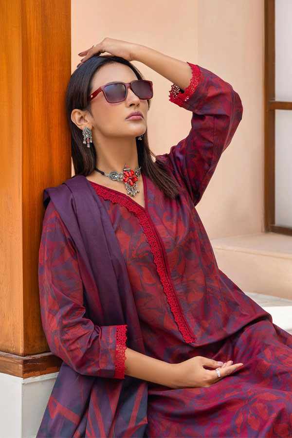 Meeral Bahaar Premium Lawn`26 D#1 (Maroon)