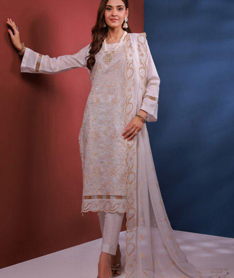 Mi Creation Bareeze Emb Lawn`24 (White)