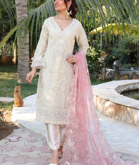 Mi Creation Dilruba L-Organza`25 D#01 Cream
