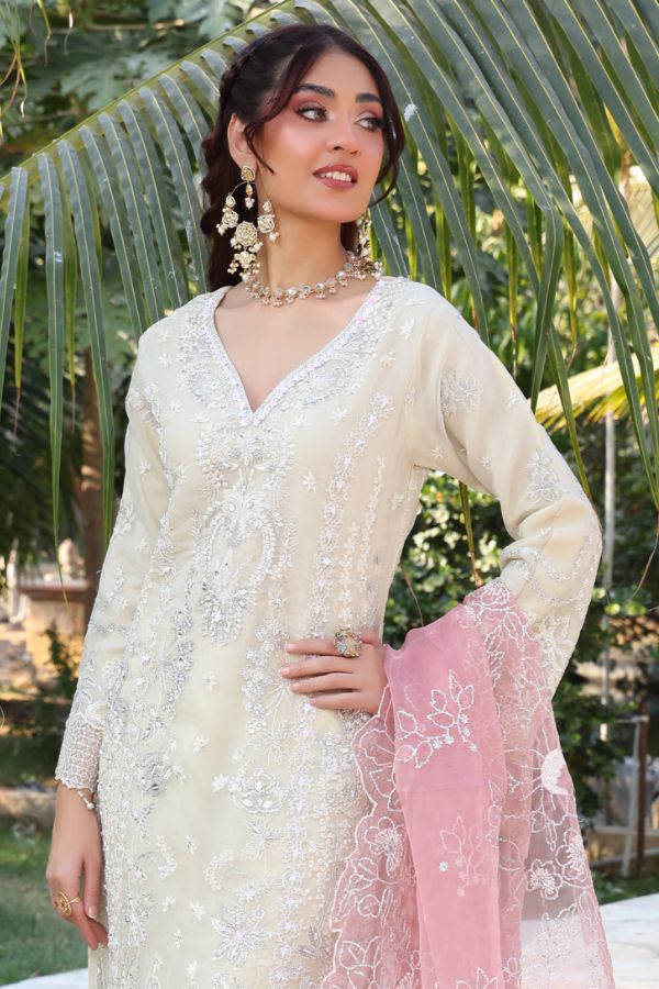 Mi Creation Dilruba L-Organza`25 D#01 Cream