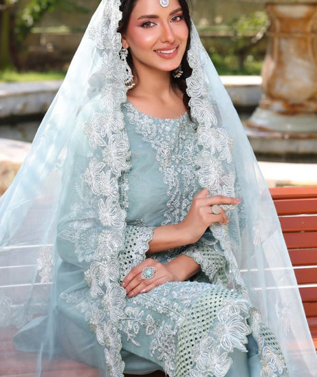 Mi Creation Dilruba L-Organza`25 D#01 Green