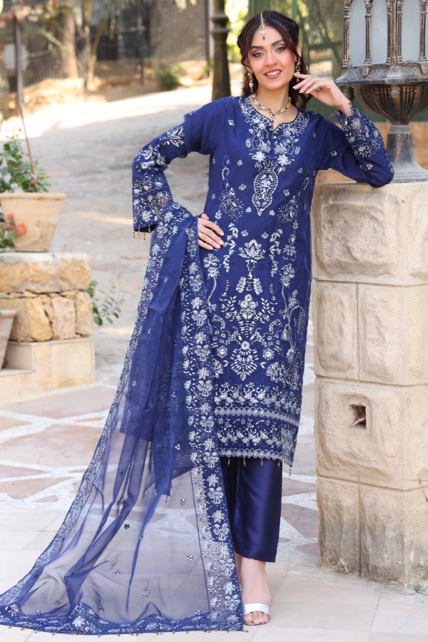 Mi Creation Dilruba L-Organza`25 D#01 Nevy Blue