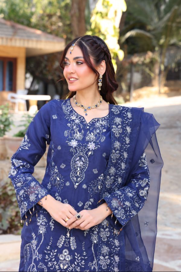 Mi Creation Dilruba L-Organza`25 D#01 Nevy Blue