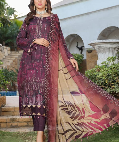 Mi Creation Kinara Digital Lawn`24 Maroon