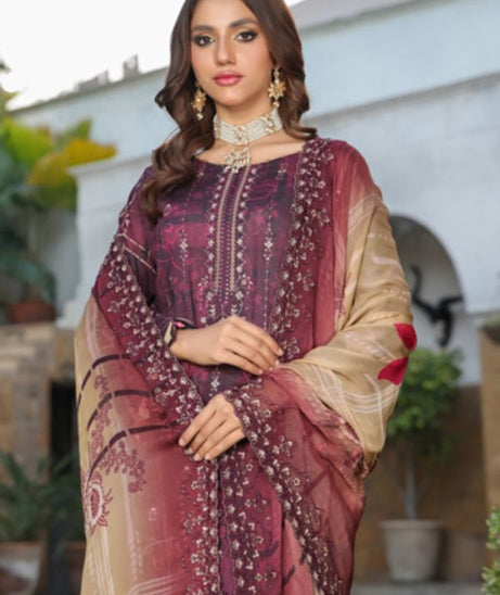 Mi Creation Kinara Digital Lawn`24 Maroon