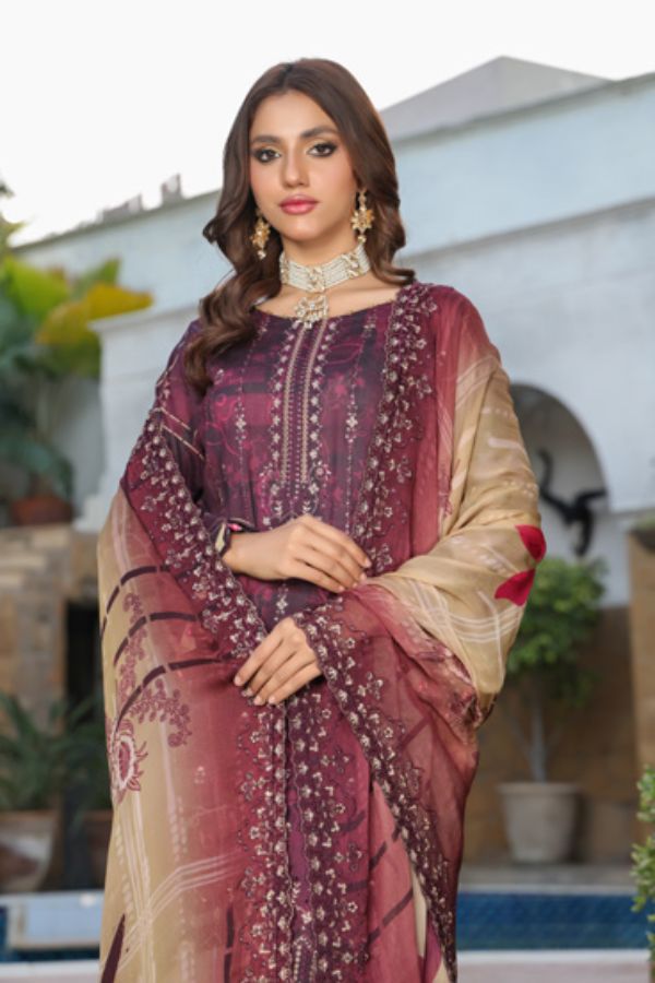 Mi Creation Kinara Digital Lawn`24 Maroon
