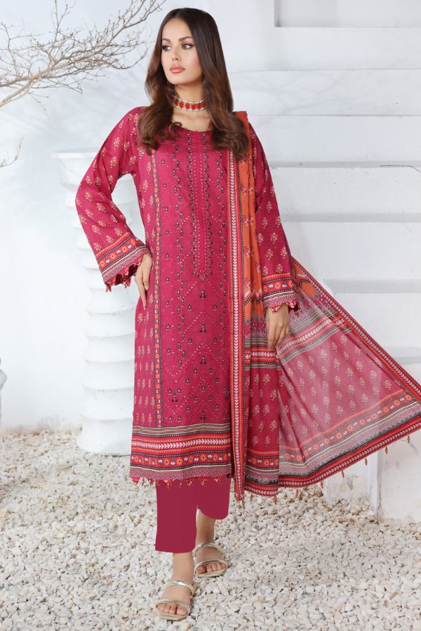 Mi Creation Meena Kari Lawn`24 D-Pink