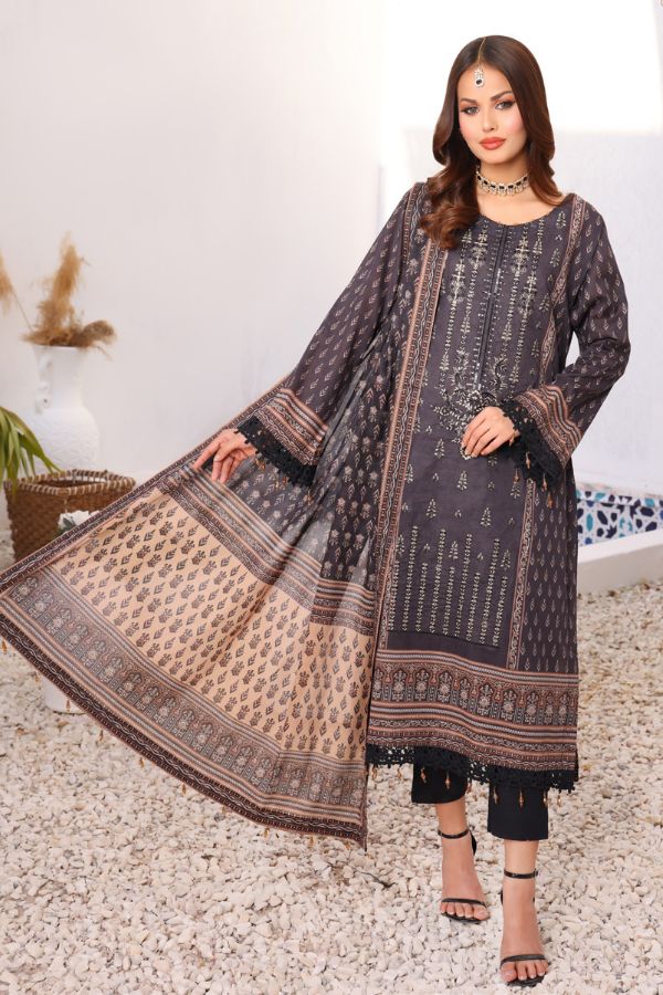 Mi Creation Meena Kari Lawn`24 Grey