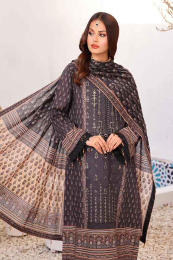 Mi Creation Meena Kari Lawn`24 Grey