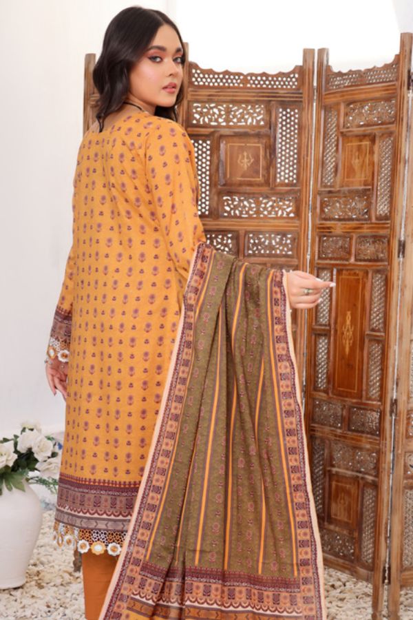 Mi Creation Meena Kari Lawn`24 Mustard