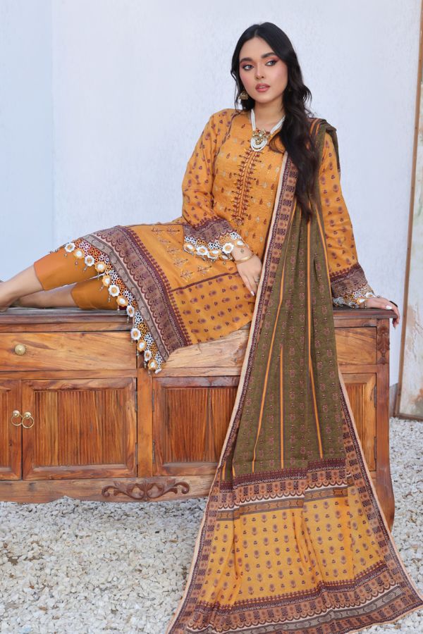 Mi Creation Meena Kari Lawn`24 Mustard