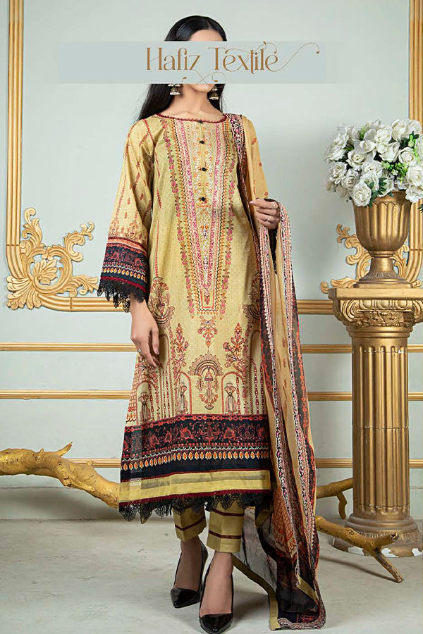 Noor E/Zari Lawn C/Dupatta'23 D#51 (Mustard)