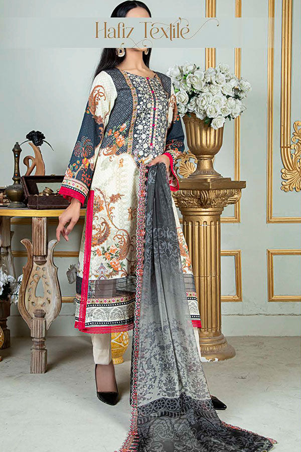 Noor E/Zari Lawn C/Dupatta'23 D#53 (Cream)