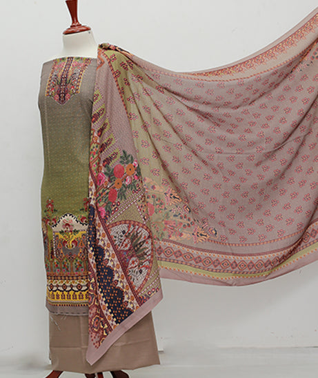 Noor Mahal Print Khaddar D#1686-Brown
