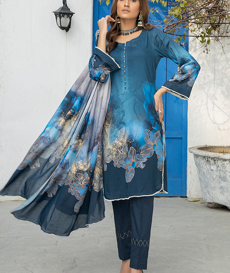 Orchid Digital Print Lawn`21 (Neavy Blue)