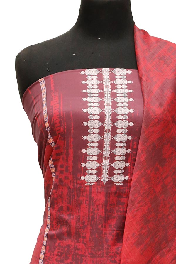 Print Slub Lawn O/Dupatta`23 D#1 Maroon
