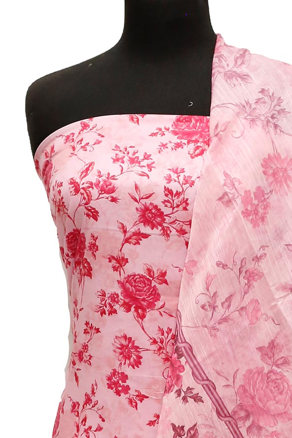 Print Slub Lawn O/Dupatta`23 D#1 Pink
