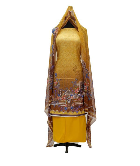 Printed Linen W/Chiffon Dupatta 3Pcs D#1-3