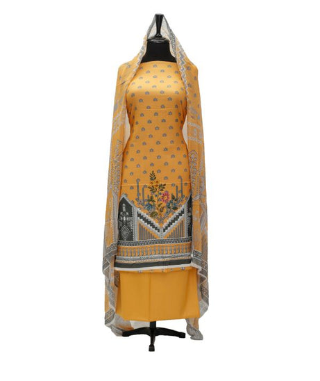 Printed Linen W/Chiffon Dupatta 3Pcs D#1-4