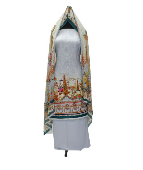 Printed Linen W/Chiffon Dupatta 3Pcs D#1-9